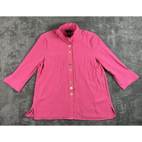 Ali Miles Woven Button Front Tunic Blouse Top Blossom Pink Size M - Picture 1 of 9